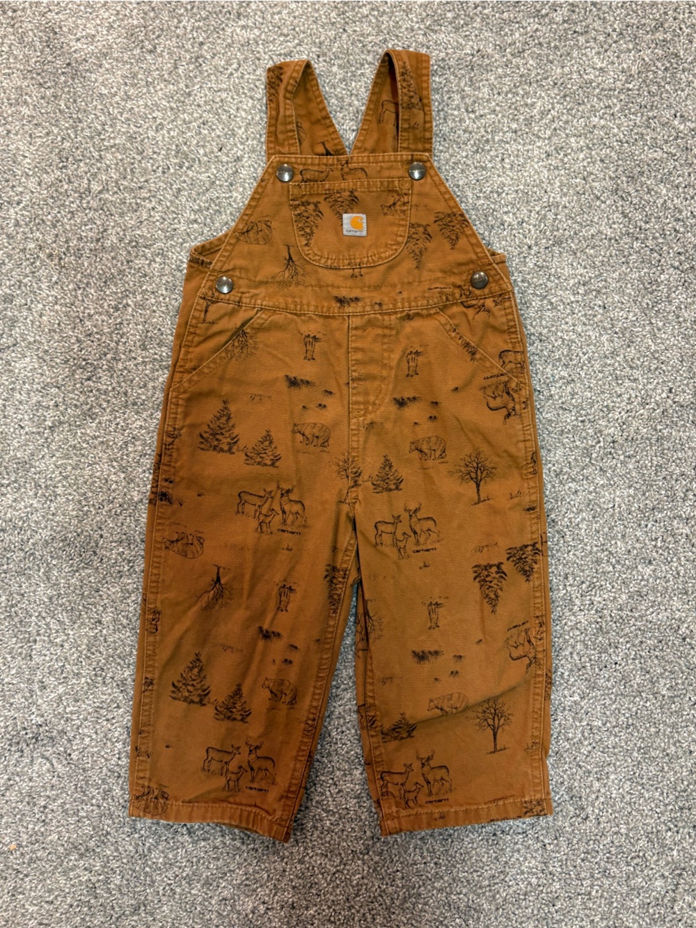 Carhartt Kids' Tan Brown Nature-Print Bib Overalls